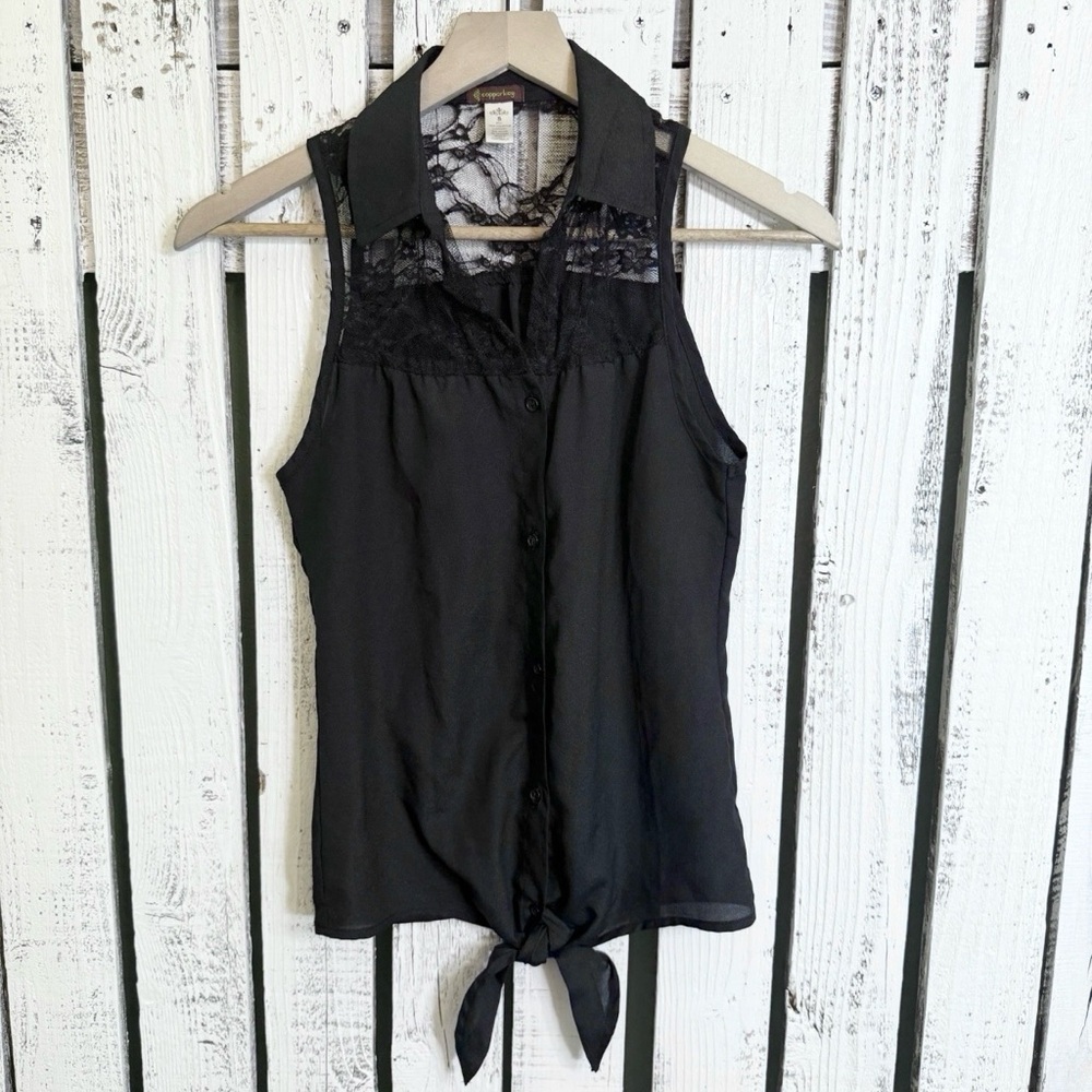 UNAVAILABLE -Copper Key Black Lace Top Size Small Tie Midriff‎ 90s Vibes Goth